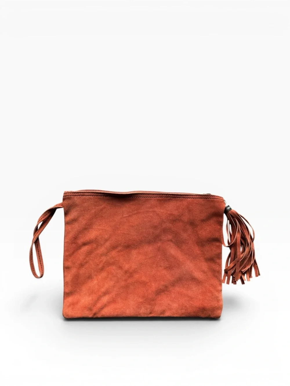 Anthropologie Genuine Leather Suede Foldover Tassel Clutch - Picture 2 of 6